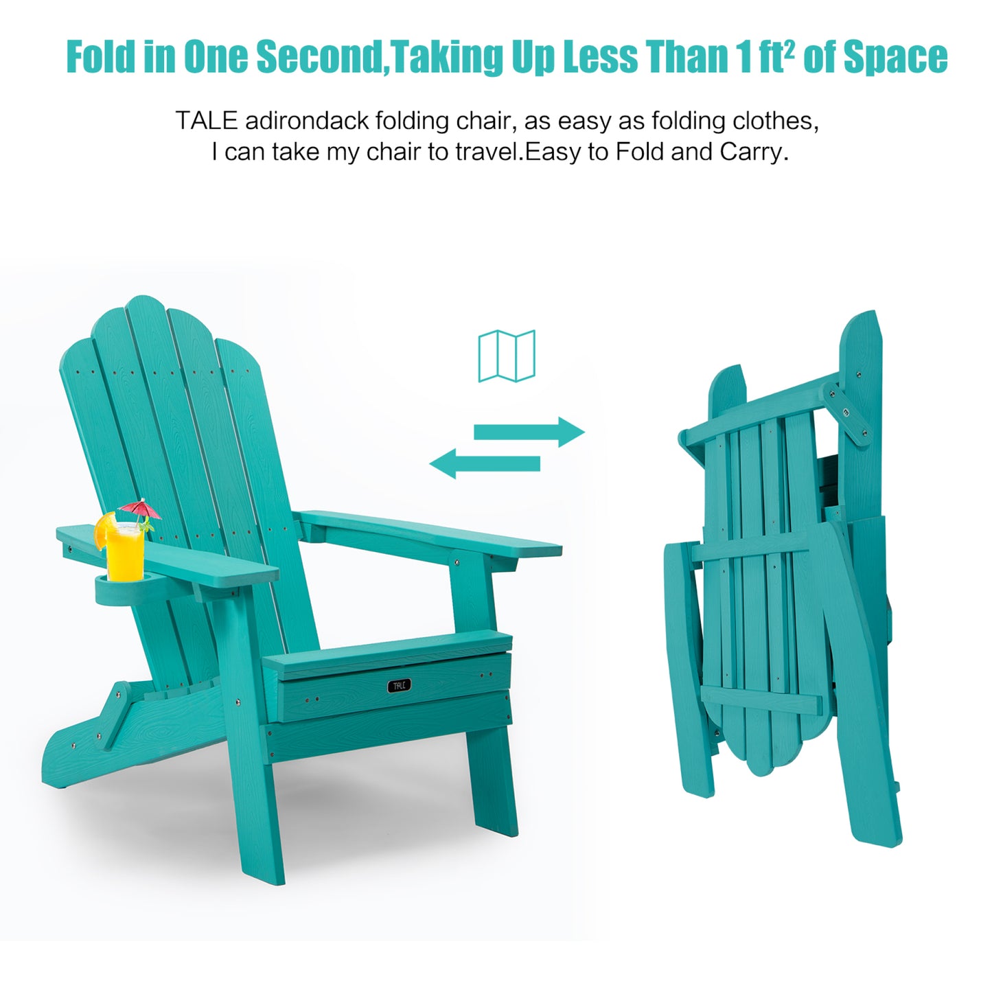 Oversized Folding Adirondack Chair with Pullout Ottoman & Cup Holder, Poly Lumber for Patio Deck Garden, Easy to Install, Green Color