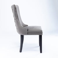 Set of 2 Gray Upholstered Wing-Back Dining Chairs with Nailhead Trim and Solid Wood Legs – Stylish and Comfortable Additions to Your Home