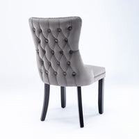 Set of 2 Gray Upholstered Wing-Back Dining Chairs with Nailhead Trim and Solid Wood Legs – Stylish and Comfortable Additions to Your Home