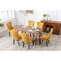 Upholstered Wing-Back Dining Chairs with Nailhead Trim and Solid Wood Legs, Set of 2, Golden Finish