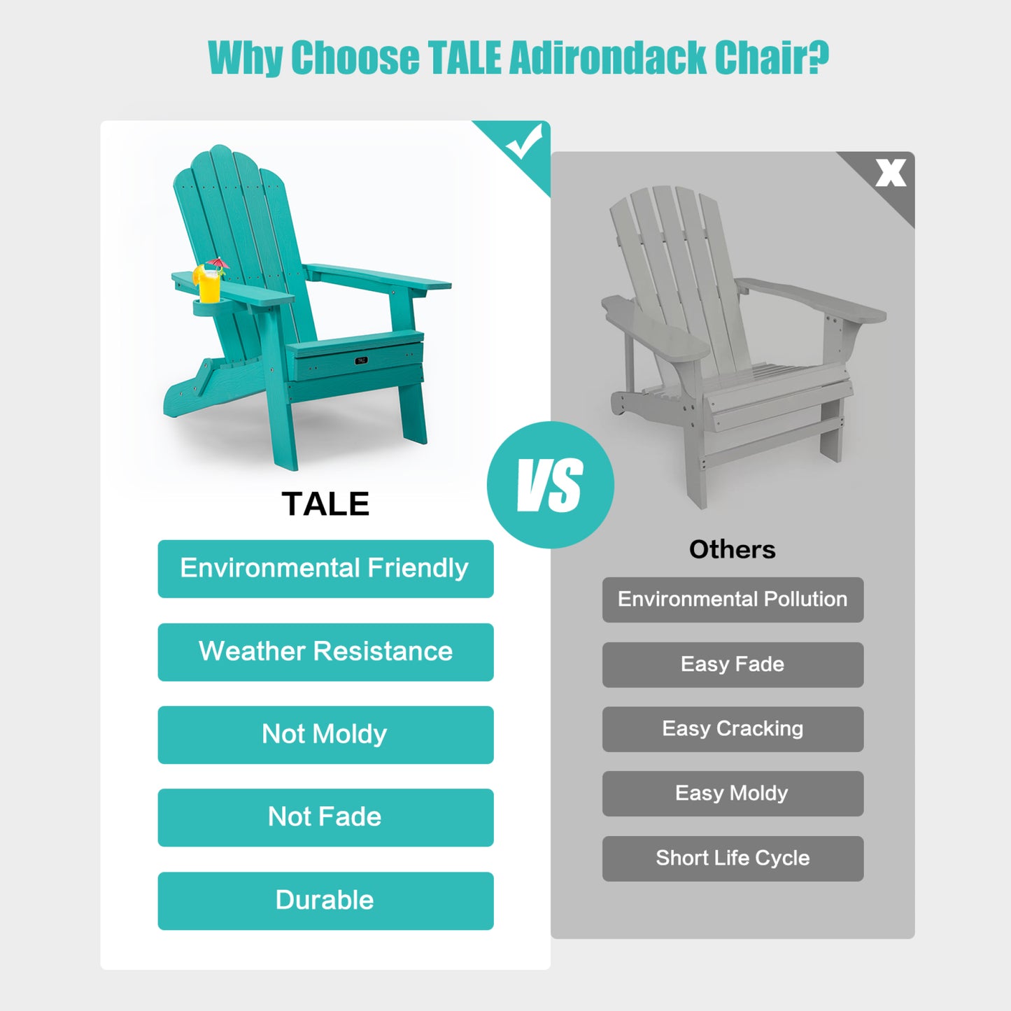 Oversized Folding Adirondack Chair with Pullout Ottoman & Cup Holder, Poly Lumber for Patio Deck Garden, Easy to Install, Green Color