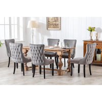 Set of 2 Gray Upholstered Wing-Back Dining Chairs with Nailhead Trim and Solid Wood Legs – Stylish and Comfortable Additions to Your Home