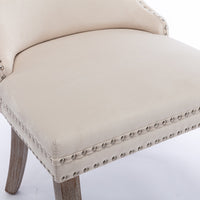 Upholstered Wing-Back Dining Chair Set of 2 with Nailhead Trim, Solid Wood Legs, Beige, Backstitching Detail, KD Design