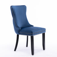 Upholstered Wingback Dining Chair Set of 2, Blue with Backstitching & Nailhead Trim, Solid Wood Legs, Stylish Home Furniture