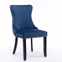 Upholstered Wingback Dining Chair Set of 2, Blue with Backstitching & Nailhead Trim, Solid Wood Legs, Stylish Home Furniture