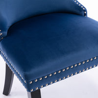 Upholstered Wingback Dining Chair Set of 2, Blue with Backstitching & Nailhead Trim, Solid Wood Legs, Stylish Home Furniture