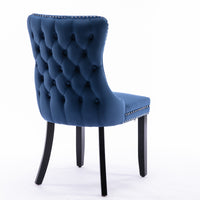 Upholstered Wingback Dining Chair Set of 2, Blue with Backstitching & Nailhead Trim, Solid Wood Legs, Stylish Home Furniture