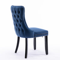 Upholstered Wingback Dining Chair Set of 2, Blue with Backstitching & Nailhead Trim, Solid Wood Legs, Stylish Home Furniture