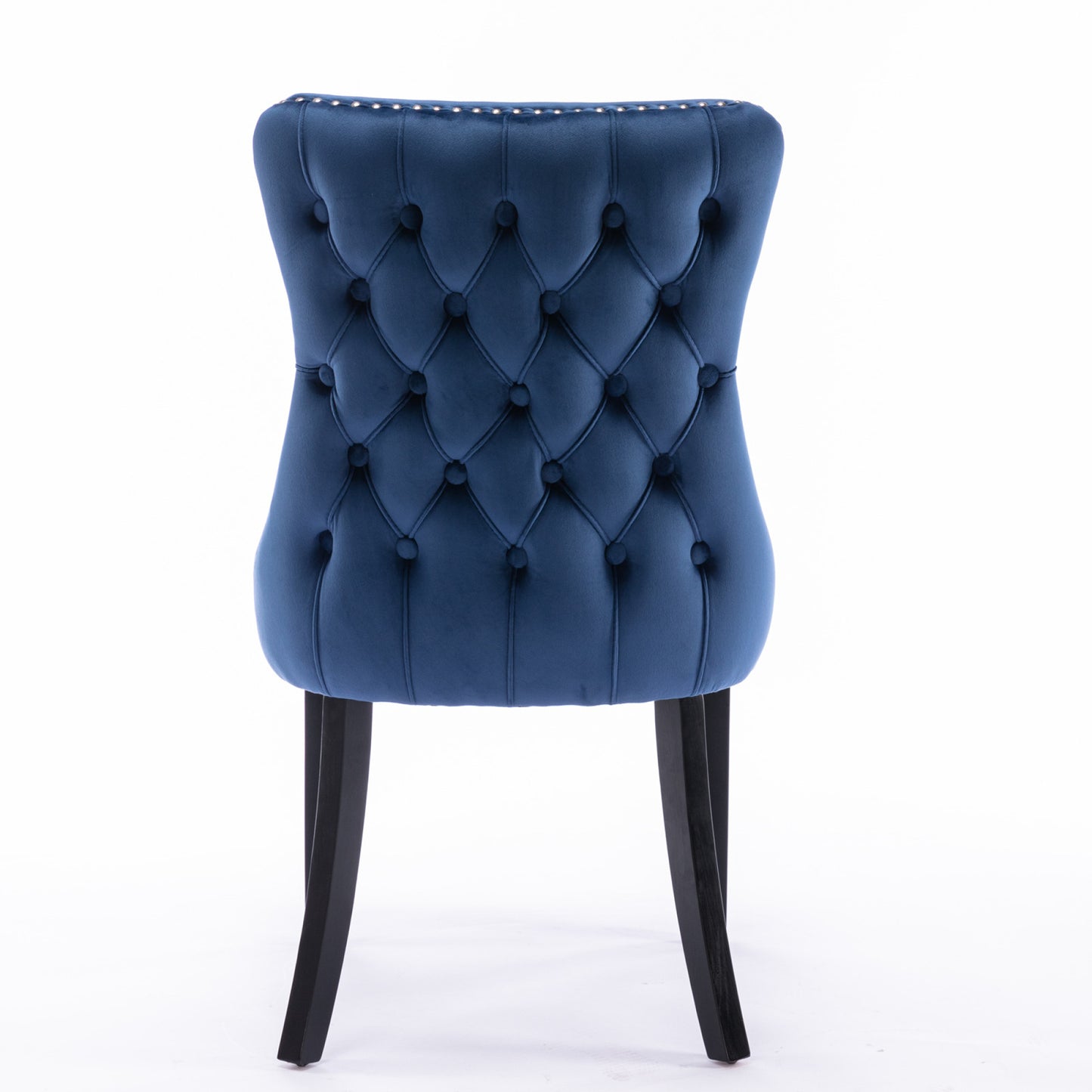 Upholstered Wingback Dining Chair Set of 2, Blue with Backstitching & Nailhead Trim, Solid Wood Legs, Stylish Home Furniture