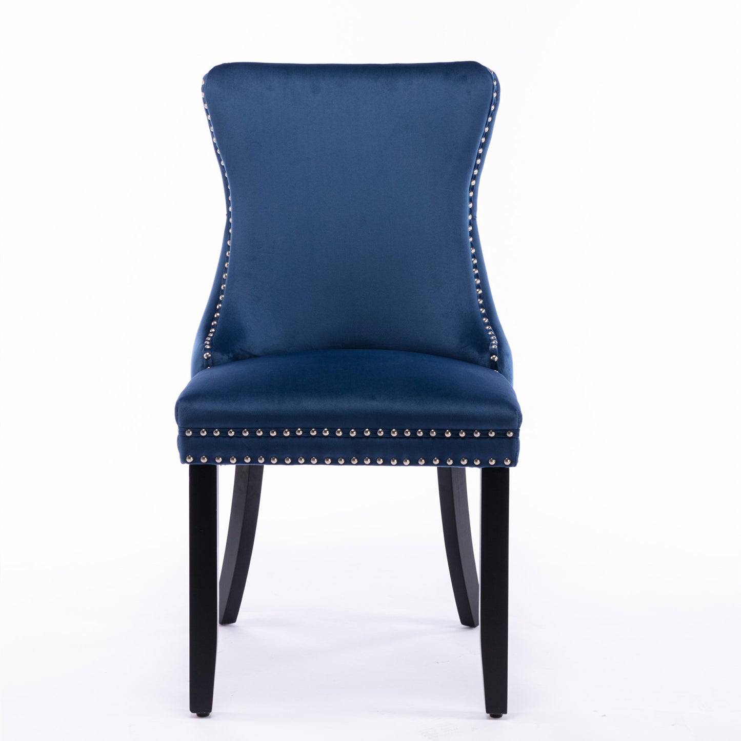 Upholstered Wingback Dining Chair Set of 2, Blue with Backstitching & Nailhead Trim, Solid Wood Legs, Stylish Home Furniture