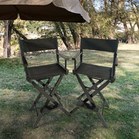 2pcs Foldable Director's Chair Set - Black Frame & Canvas, Stylish & Comfortable for Adults, Perfect for Home & Outdoor Use