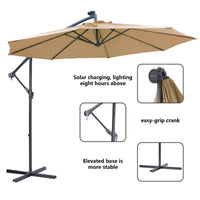 Solar LED Patio Outdoor Umbrella Hanging Cantilever Umbrella  Taupe