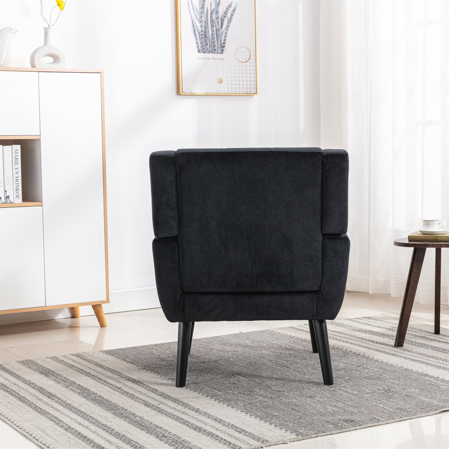 Modern Soft Velvet Ergonomic Accent Chair for Living Room or Bedroom - Stylish Indoor Seating with Black Legs