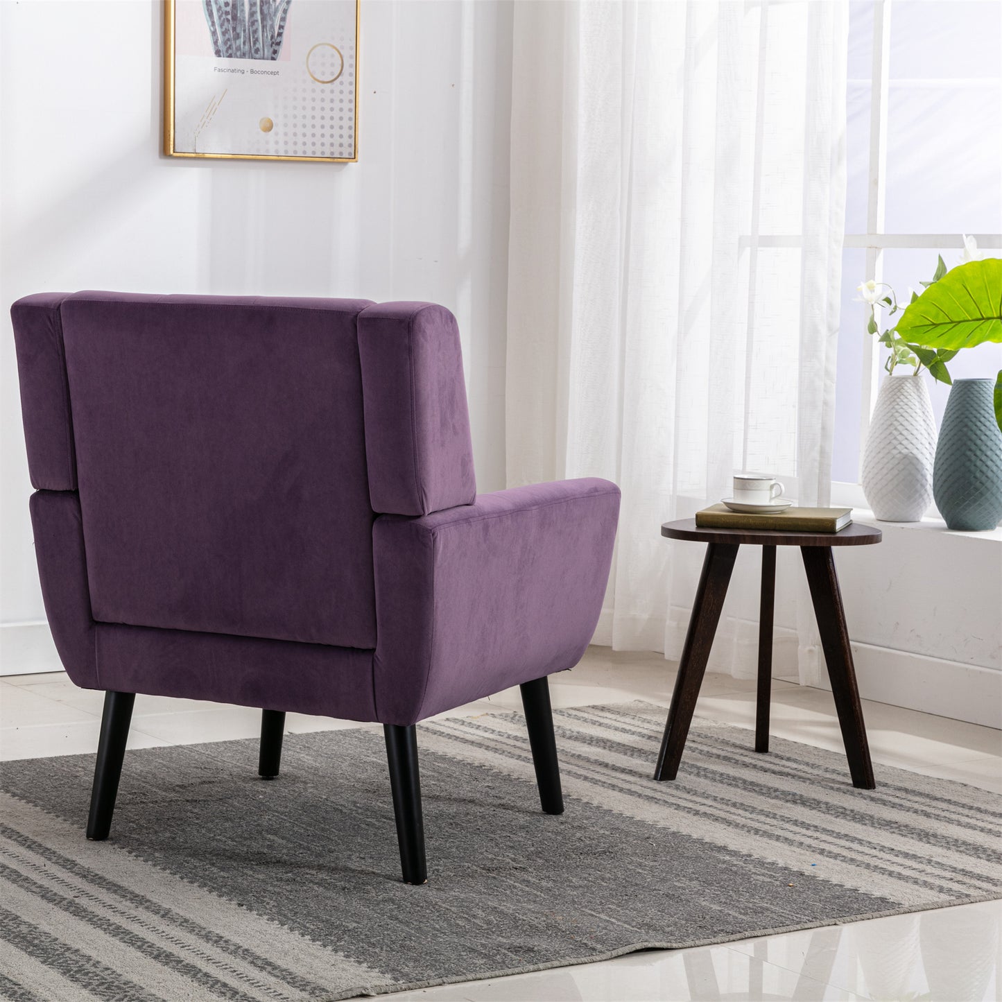 Modern Soft Velvet Ergonomic Accent Chair for Living Room & Bedroom - Stylish Indoor Seating with Black Legs