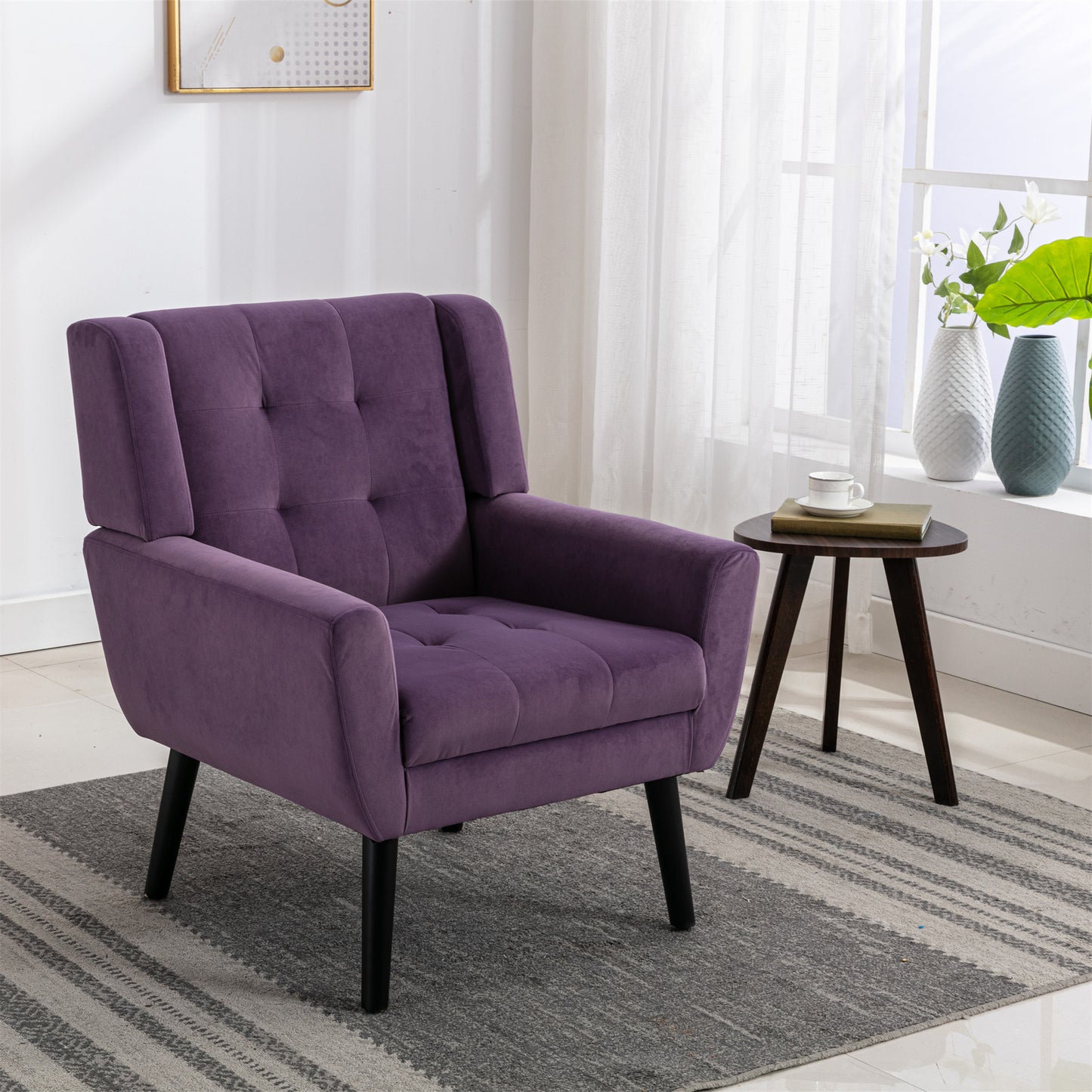 Modern Soft Velvet Ergonomic Accent Chair for Living Room & Bedroom - Stylish Indoor Seating with Black Legs