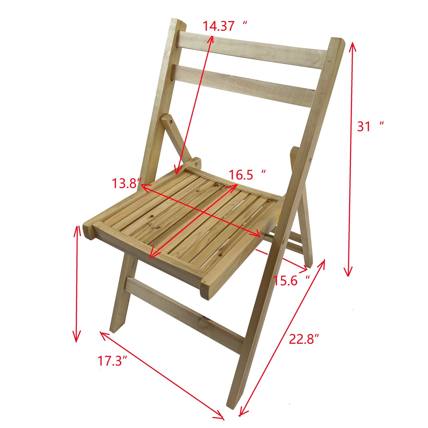 Pack Of 4, Slatted Solid Wood Folding Chair Set