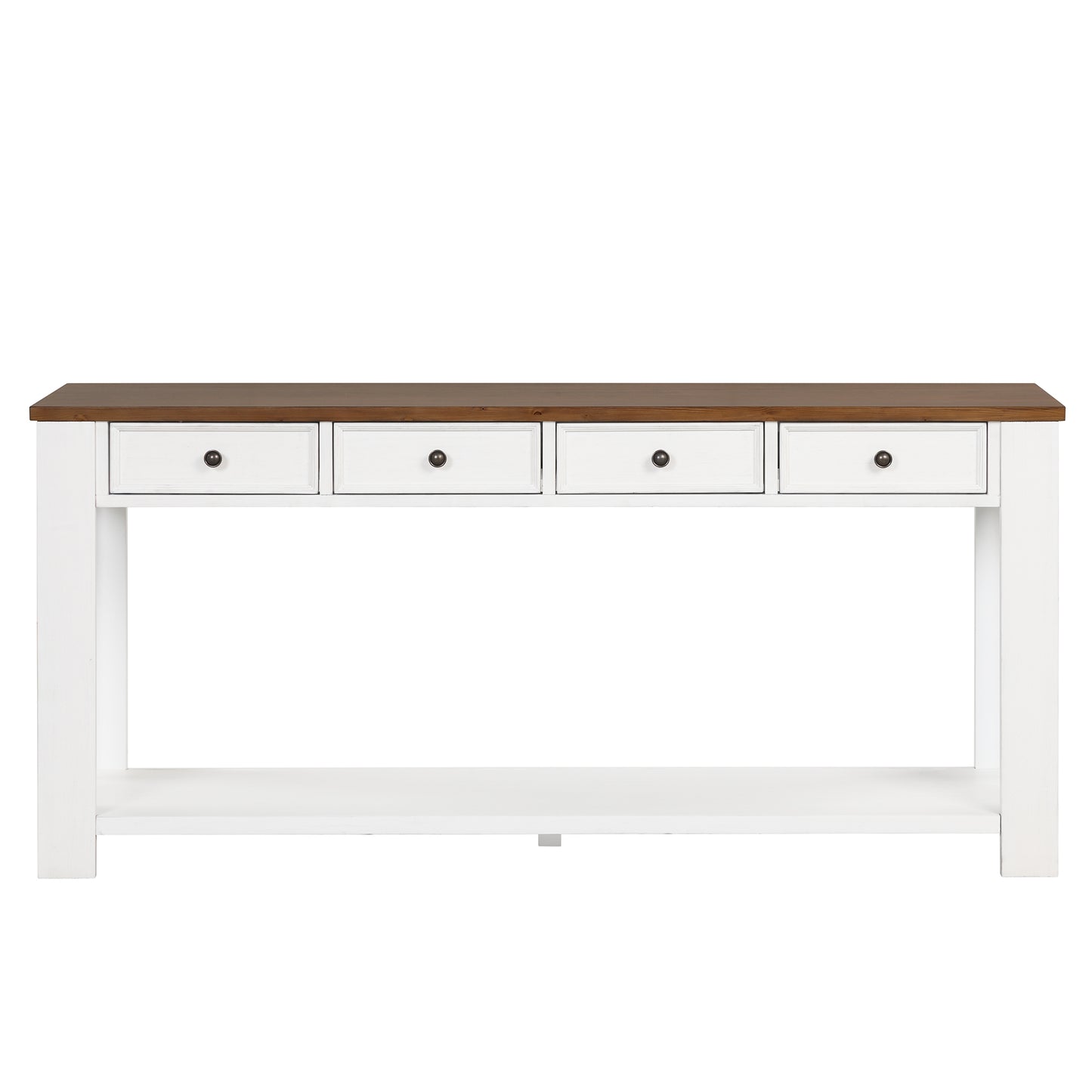 63 Pine Wood Console Table with 4 Drawers & Bottom Shelf for Entryway - Easy Assembly Antique White & Brown Top Sofa Table