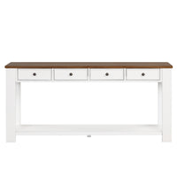 63 Pine Wood Console Table with 4 Drawers & Bottom Shelf for Entryway - Easy Assembly Antique White & Brown Top Sofa Table