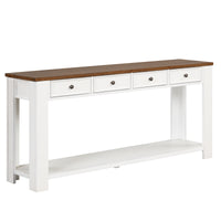 63 Pine Wood Console Table with 4 Drawers & Bottom Shelf for Entryway - Easy Assembly Antique White & Brown Top Sofa Table