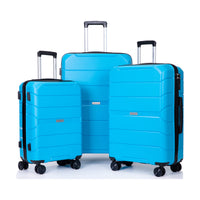 Lightweight Hardshell Luggage Set with Spinner Wheels & TSA Lock, 3-Piece Suitcase Set (20/24/28) - Light Blue