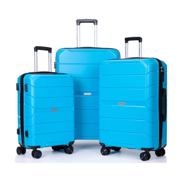 Lightweight Hardshell Luggage Set with Spinner Wheels & TSA Lock, 3-Piece Suitcase Set (20/24/28) - Light Blue