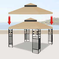 10x10 Ft Outdoor Patio Gazebo Replacement Canopy - Double Tiered Waterproof Tent Roof Cover (Frame Not Included)