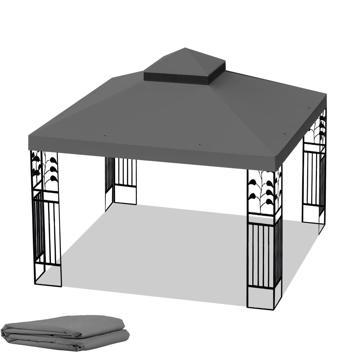 10x10 Ft Outdoor Patio Gazebo Replacement Canopy - Double Tiered Gazebo Tent Roof Top Cover Only (Frame Not Included)