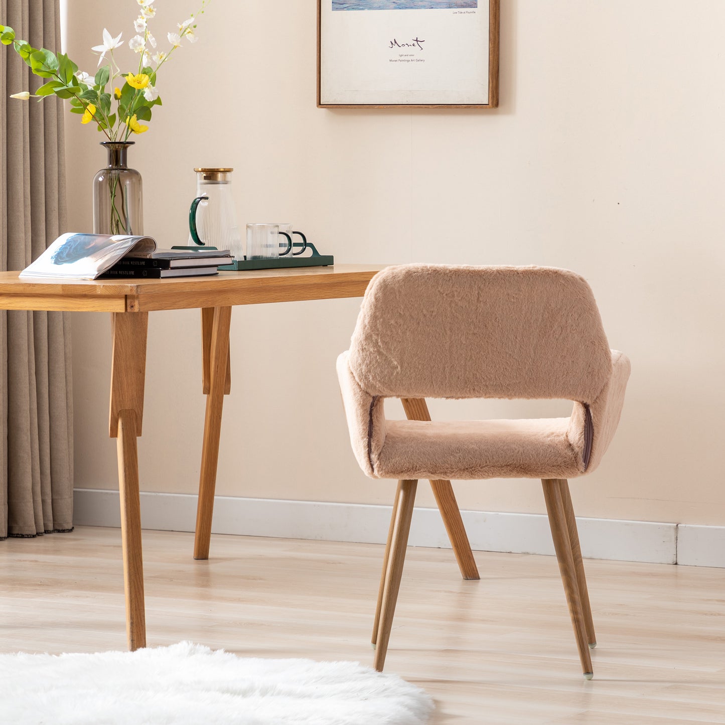 Faux Fur Dining Chairs, Mid Century Style Side Chairs with Solid Steel Legs for Dining Room, Comfortable and Stylish Accent Seating