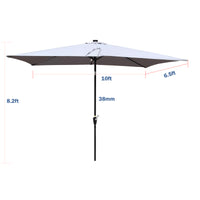 10x6.5ft Rectangular Solar LED Patio Umbrella with Crank & Tilt | Outdoor Garden Canopy for Backyard Pool, Terrace & Deck