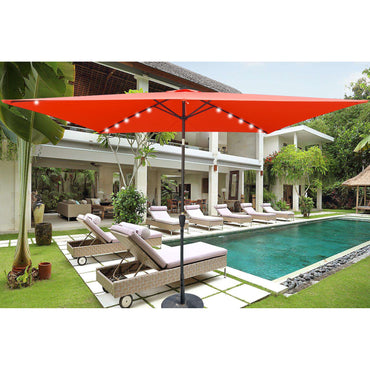 Rectangular 10x6.5ft Solar LED Patio Umbrella with Crank & Tilt for Garden, Backyard & Pool Use