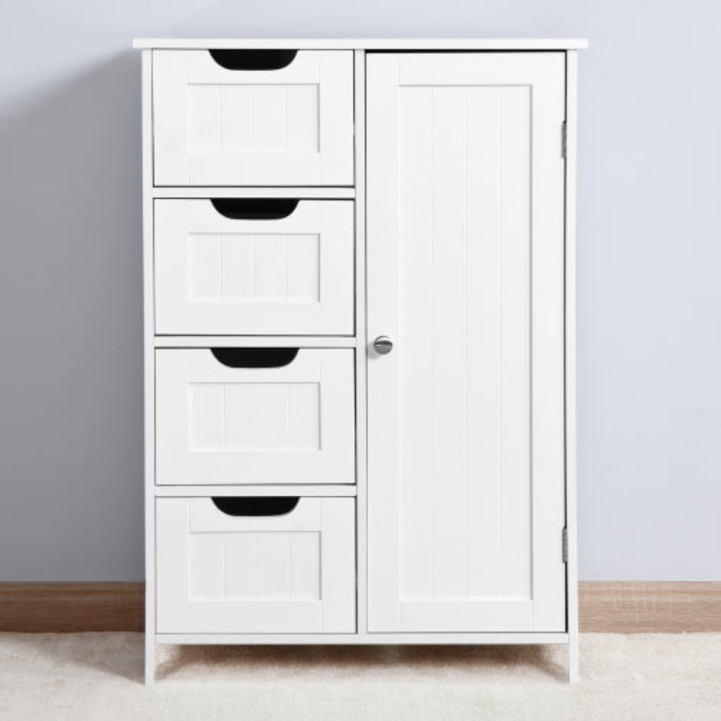 White Bathroom Storage Cabinet with Adjustable Shelf and Drawers Floor Cabinet for Organizing Essentials