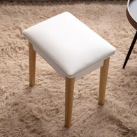 Wooden Vanity Stool Makeup Dressing Stool with Comfortable PU Seat, Elegant White Design for Bedroom or Bathroom