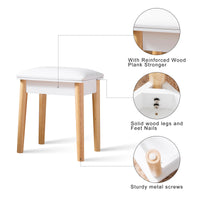 Wooden Vanity Stool Makeup Dressing Stool with Comfortable PU Seat, Elegant White Design for Bedroom or Bathroom