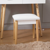 Wooden Vanity Stool Makeup Dressing Stool with Comfortable PU Seat, Elegant White Design for Bedroom or Bathroom