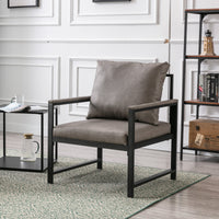 Modern Faux Leather Accent Chair With Black Powder Coated Metal Frame, Single Sofa For Living Room Bedroom