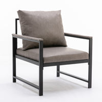 Modern Faux Leather Accent Chair With Black Powder Coated Metal Frame, Single Sofa For Living Room Bedroom