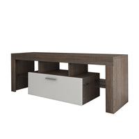 Modern TV Stand with Toughened Glass Shelf and LED Color Changing Lights for Living Room Brown and White Floor Cabinet