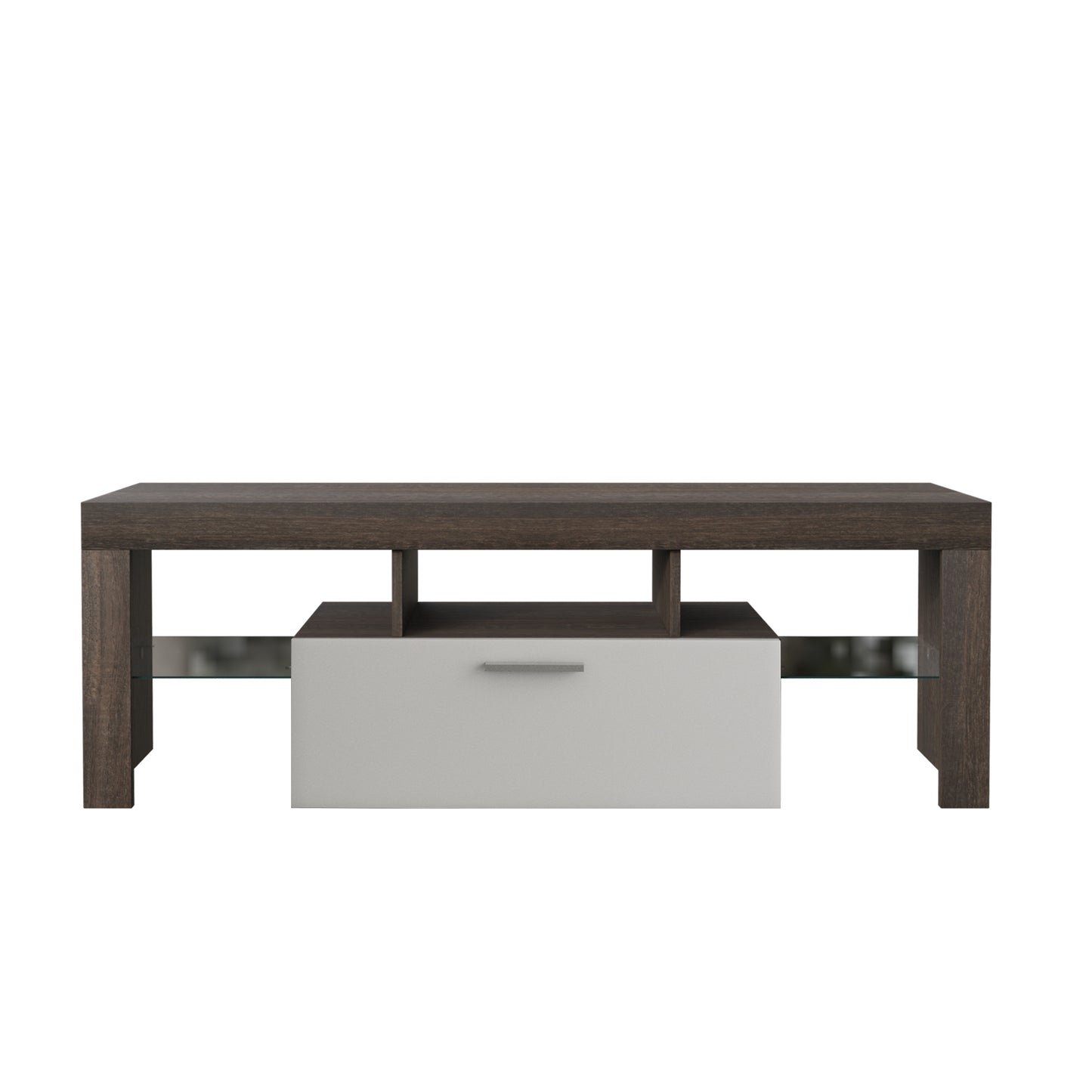 Modern TV Stand with Toughened Glass Shelf and LED Color Changing Lights for Living Room Brown and White Floor Cabinet