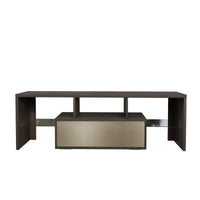 Modern TV Stand with Toughened Glass Shelf and LED Color Changing Lights for Living Room Brown and White Floor Cabinet