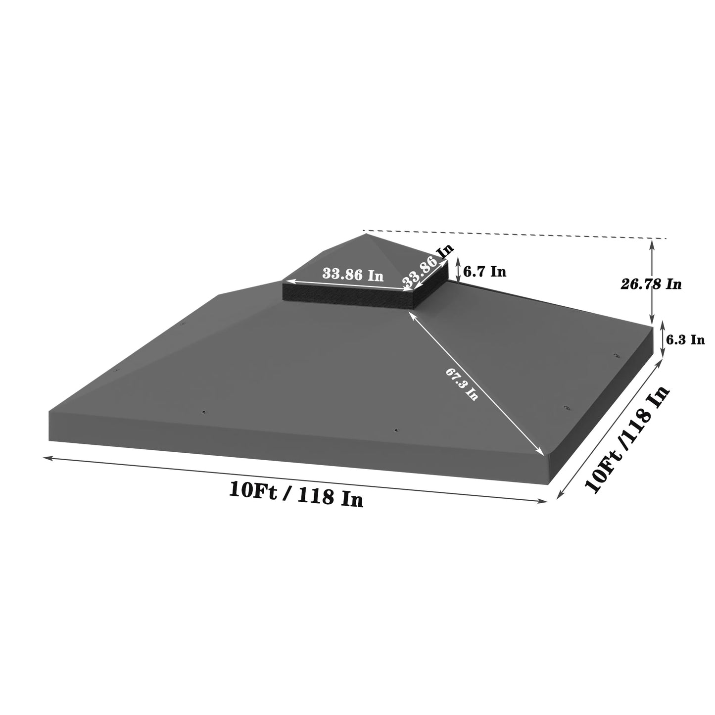 10x10 Ft Outdoor Patio Gazebo Replacement Canopy - Double Tiered Gazebo Tent Roof Top Cover Only (Frame Not Included)