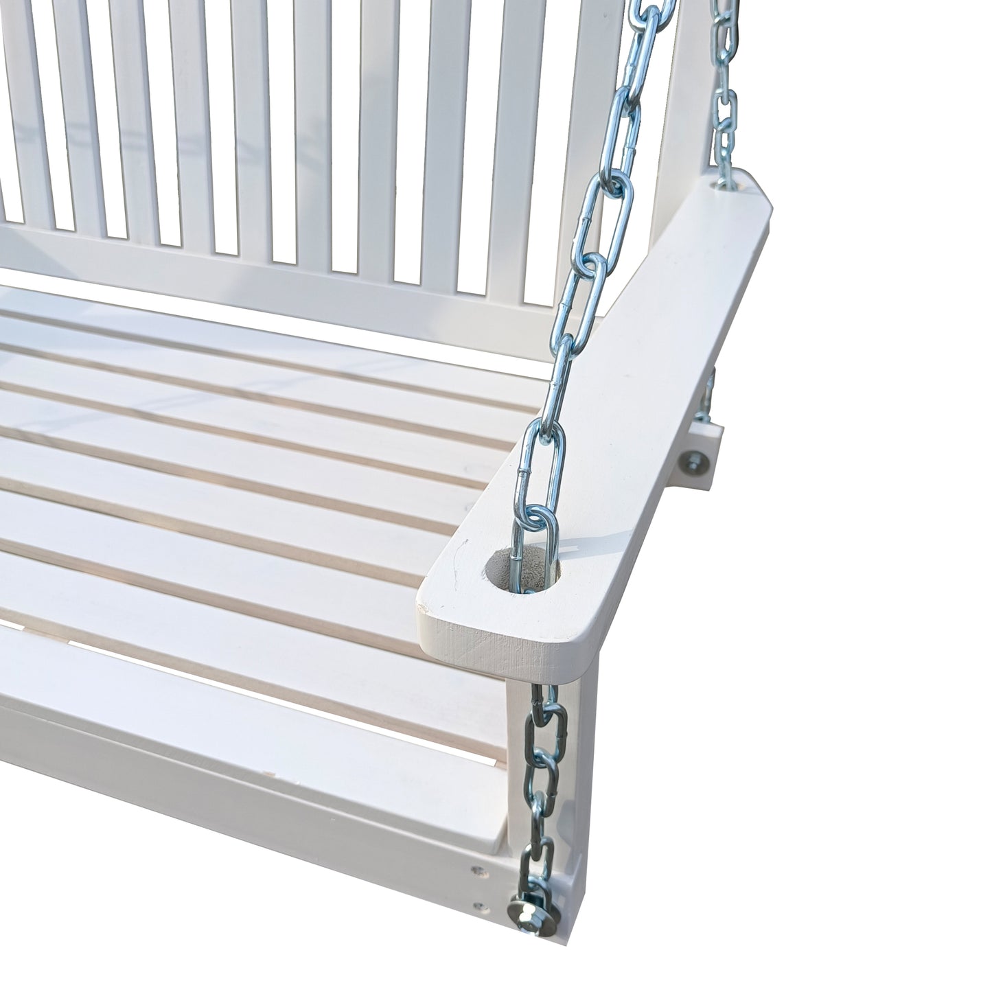 Wood Porch Swing with Armrests & Hanging Chains - Comfortable Outdoor Bench for Patio, Garden, Yard, or Sunroom, White Finish