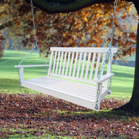 Wood Porch Swing with Armrests & Hanging Chains - Comfortable Outdoor Bench for Patio, Garden, Yard, or Sunroom, White Finish