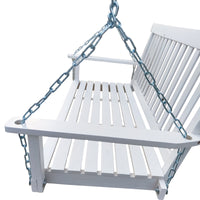 Wood Porch Swing with Armrests & Hanging Chains - Comfortable Outdoor Bench for Patio, Garden, Yard, or Sunroom, White Finish