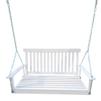 Wood Porch Swing with Armrests & Hanging Chains - Comfortable Outdoor Bench for Patio, Garden, Yard, or Sunroom, White Finish