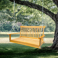 Wood Porch Swing with Armrests & Hanging Chains - Comfortable Outdoor Bench for Patio, Garden, Backyard, or Sunroom