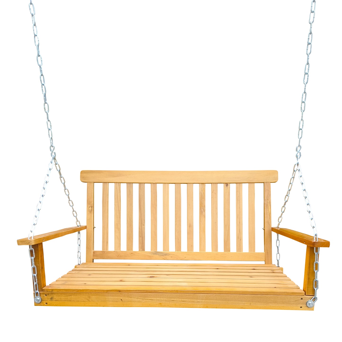 Wood Porch Swing with Armrests & Hanging Chains - Comfortable Outdoor Bench for Patio, Garden, Backyard, or Sunroom