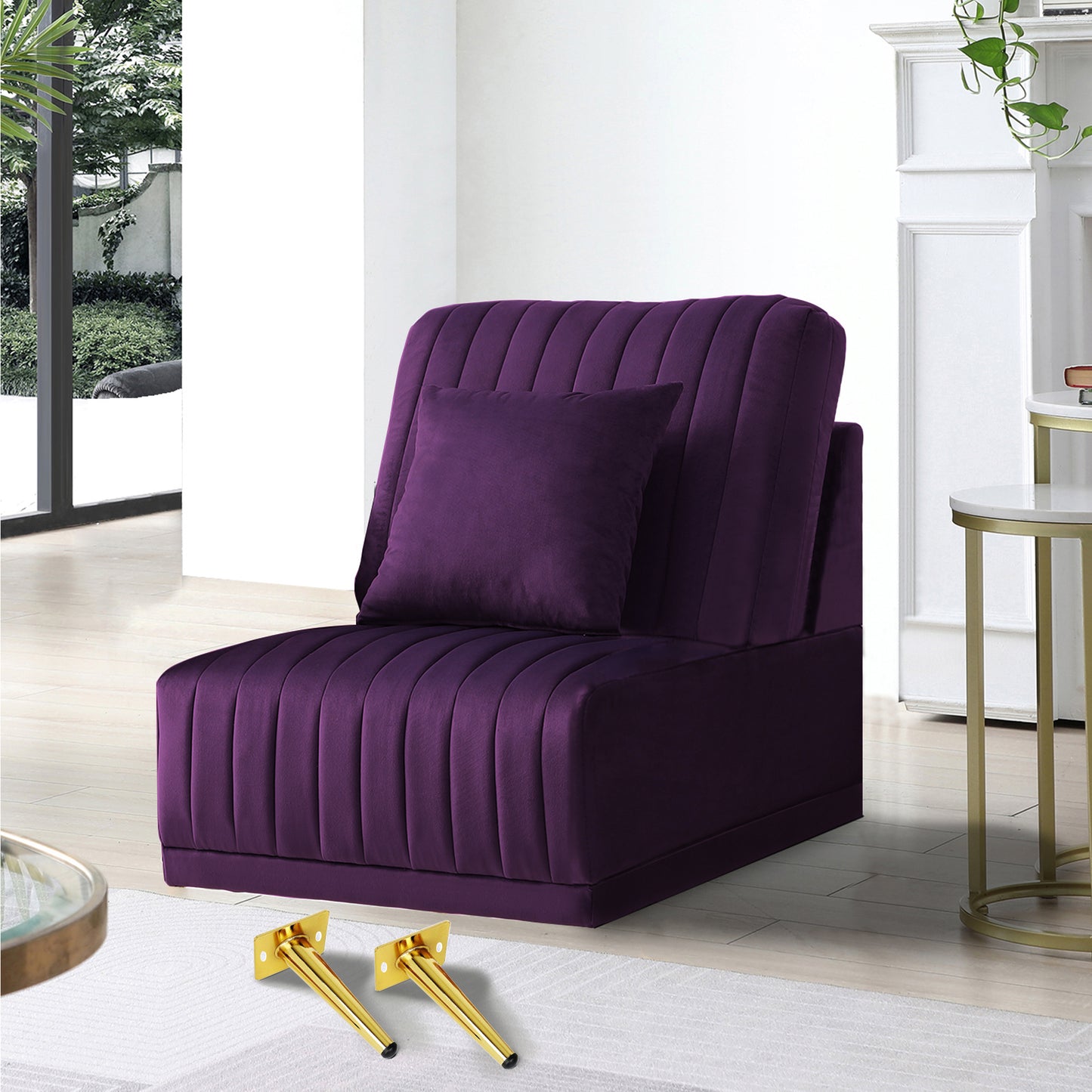 Purple Sofa without Armrests - Modular Seating for Living Room, Perfect for Combining with Other Units - Stylish