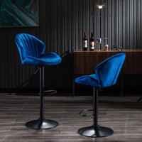 Adjustable Bar Stools Set of 2 with Back & Footrest - Counter Height Chairs for Kitchen & Pub, Blue