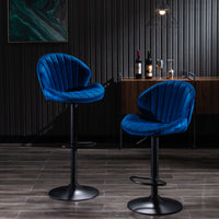 Adjustable Bar Stools Set of 2 with Back & Footrest - Counter Height Chairs for Kitchen & Pub, Blue