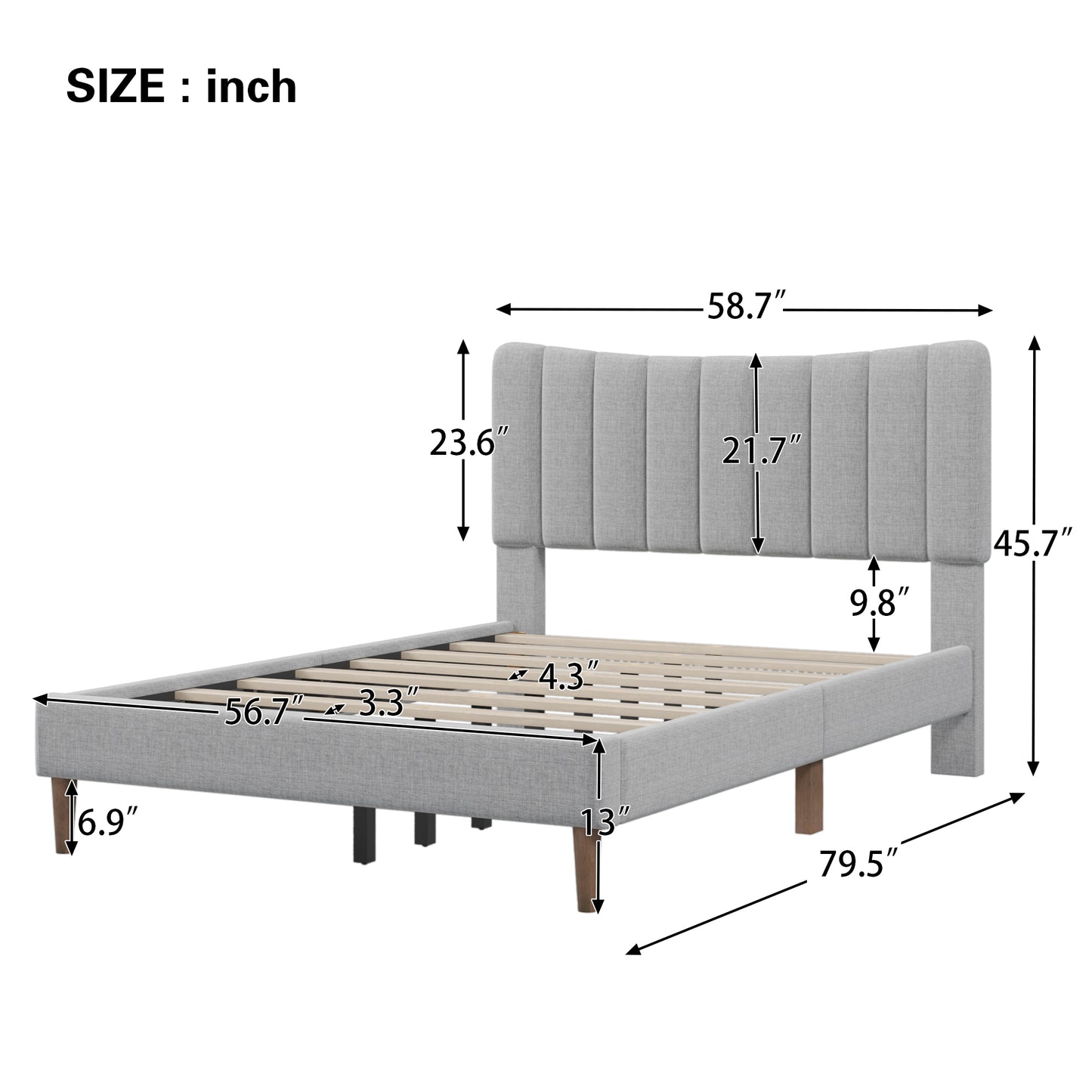 Upholstered Platform Bed Frame with Vertical Channel Tufted Headboard, No Box Spring Needed, Full Size, Cream Color